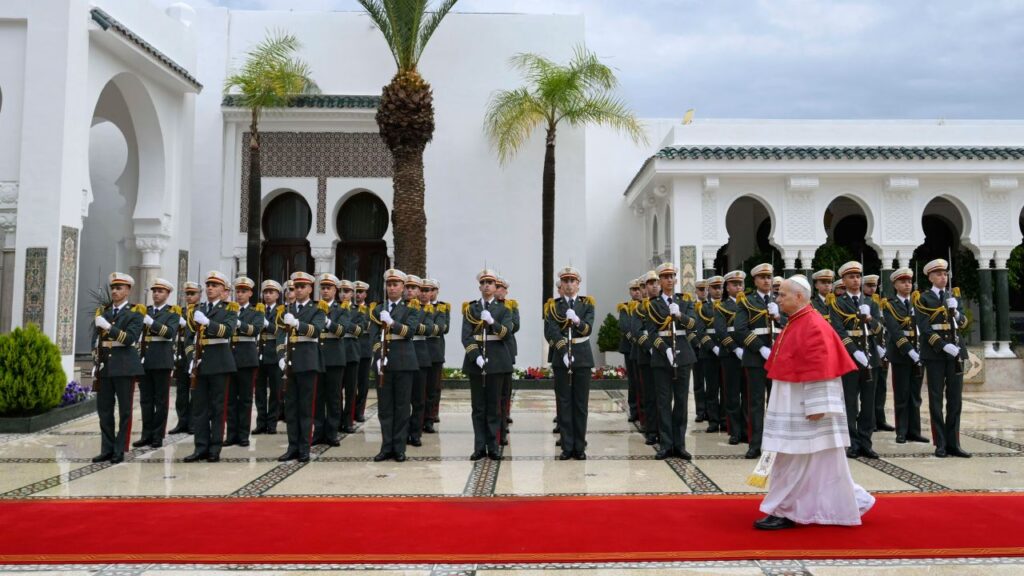Pope Leo XIV arrives at El Mouradia Presidential Palace in Algiers, Algeria, Monday, April 13, 2026. | Credit: Vatican Media