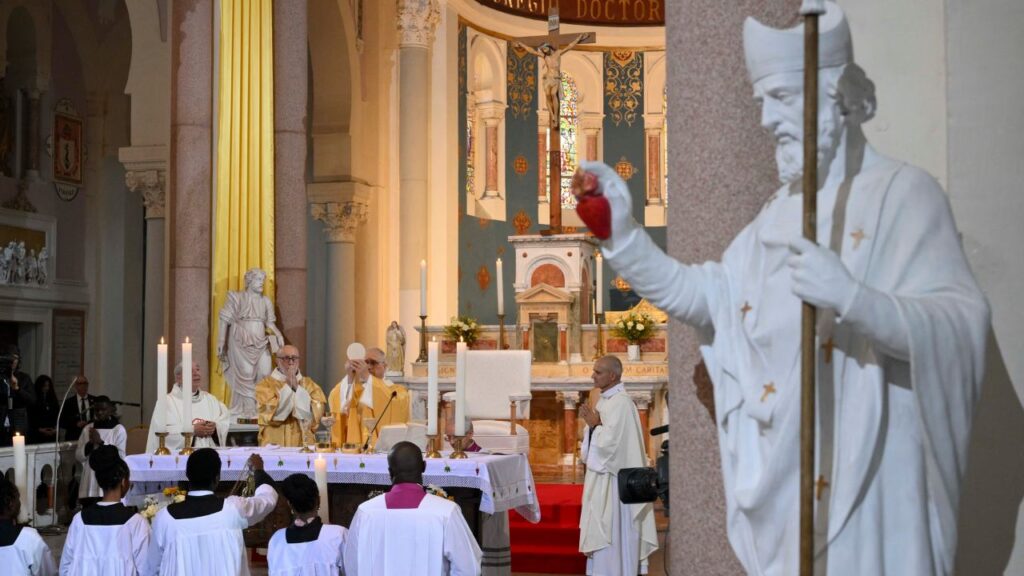 Pope Leo XIV says Mass at the Basilica of St. Augustine in Annaba, Algeria, Tuesday, April 14, 2026. | Credit: Vatican Media