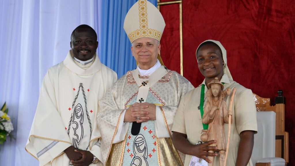 Pope Leo XIV poses with Catholics at Holy Mass at Yaoundé-Ville Airport in Cameroon, Saturday, April 18, 2026. | Credit: Vatican Media