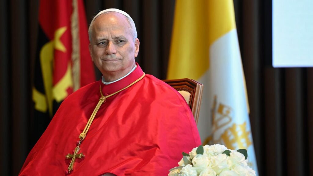 Pope Leo XIV sits during a meeting with government officials and civil leaders in Luanda, Angola, Saturday, April 18, 2026. | Credit: Vatican Media