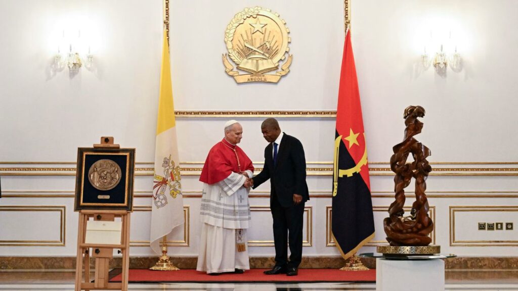 Pope Leo XIV meets with Angolan President João Manuel Gonçalves Lourenço in Luanda, Saturday, April 18, 2026. | Credit: Vatican Media