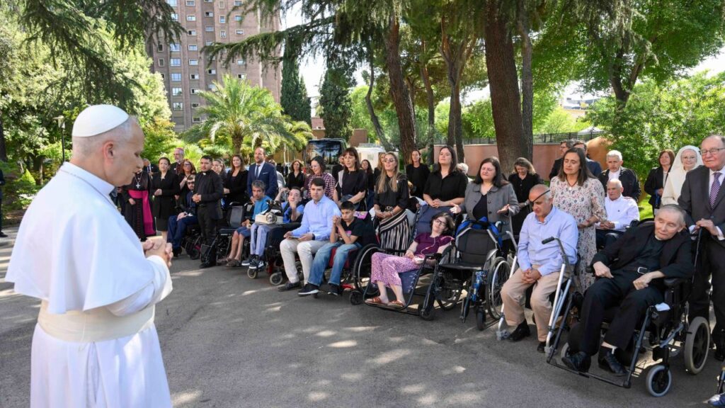 Pope Leo XIV meets with a group of around 40 people with longterm illnesses or disabilities who are cared for by charities in the Archdiocese of Madrid on June 6, 2026, at the nunciature in Madrid, Spain. | Credit: Vatican Media. 