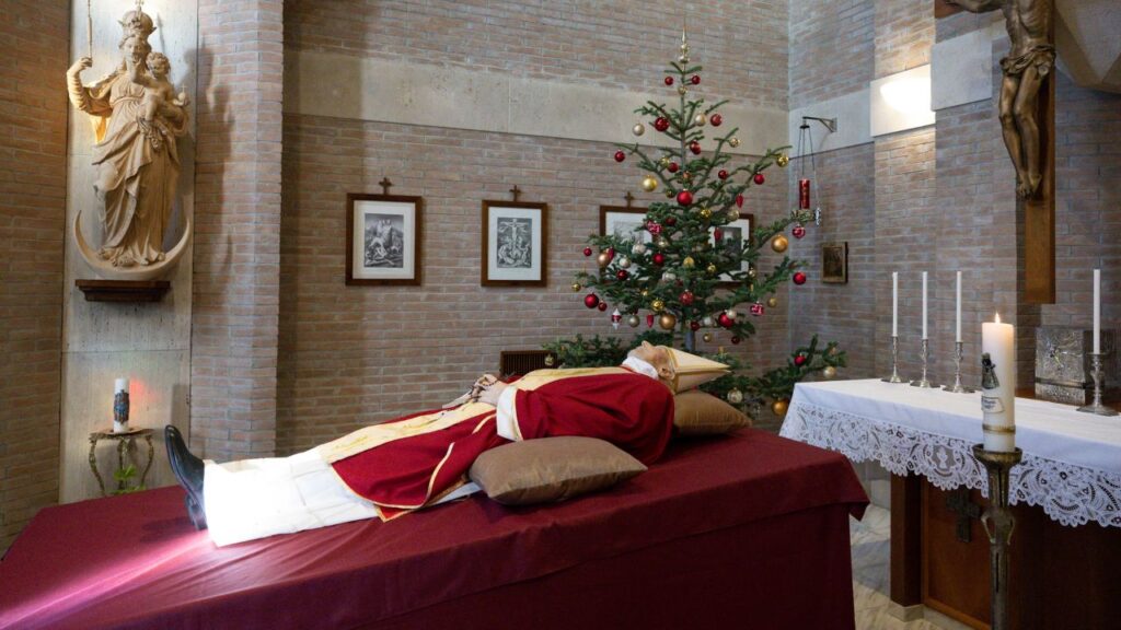 Photograph of the body of Pope Emeritus Benedict XVI, who died on Dec. 31, 2022, at age 95. | Vatican Media