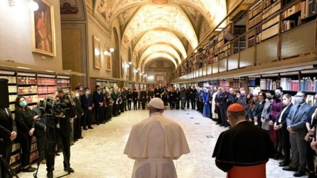 Pope Francis inaugurates the new art gallery at the Vatican Apostolic Library, Nov. 5, 2021. | Vatican Media.