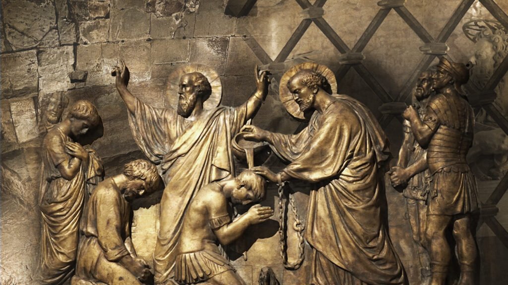 CARCERE MAMERTINO DI ROMA SANTI PIETRO E PAOLO BENEDIZIONE BASSORILIEVO