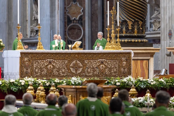 Pope Leo XIV celebrates Mass in St. Peter's Basilica on Oct. 26, 2025. Credit: Daniel Ibanez/EWTN