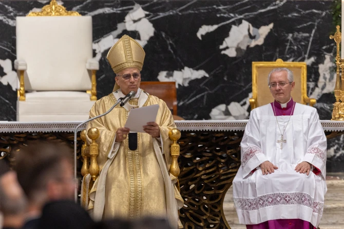 Pope Leo XIV celebrates a Mass of episcopal consecration at the Altar of the Chair in St. Peter's Basilica on Oct. 26, 2025. | Credit: Daniel Ibanez/EWTN