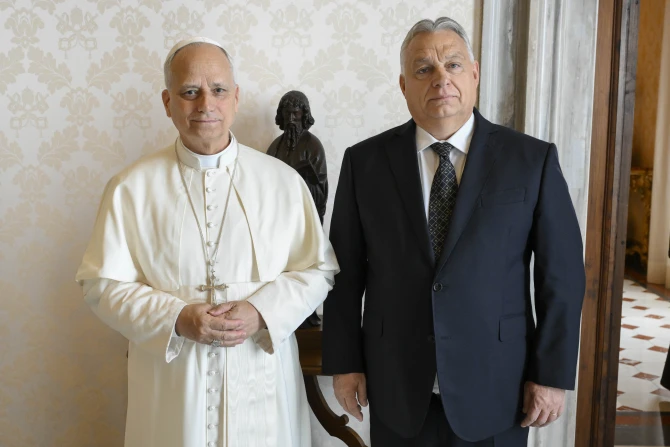 Pope Leo XIV meets with Hungarian Prime Minister Viktor Orbán on Oct. 27, 2025, at the Vatican. | Credit: Vatican Media