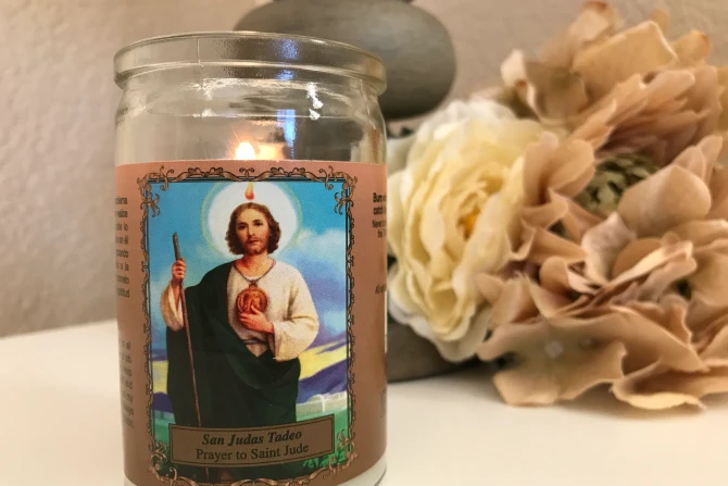 A candle of St. Jude. | Credit: Francesca Pollio/CNA