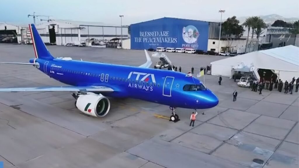 The Pope's plane arrives in Beirut. Screenshot: Vatican Media