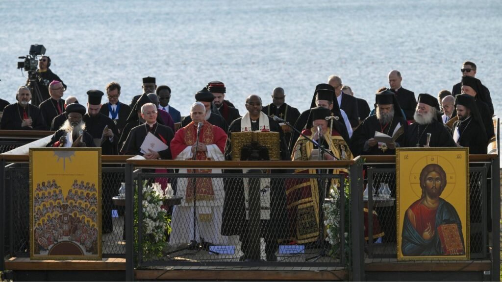 Pope Leo XIV and Ecumenical Patriarch Bartholomew I of Constantinople at an ecumenical event marking the 1,700th anniversary of Nicene Creed, in Iznik, Turkey, on November 28th, 2025. | Credit: Vatican Media