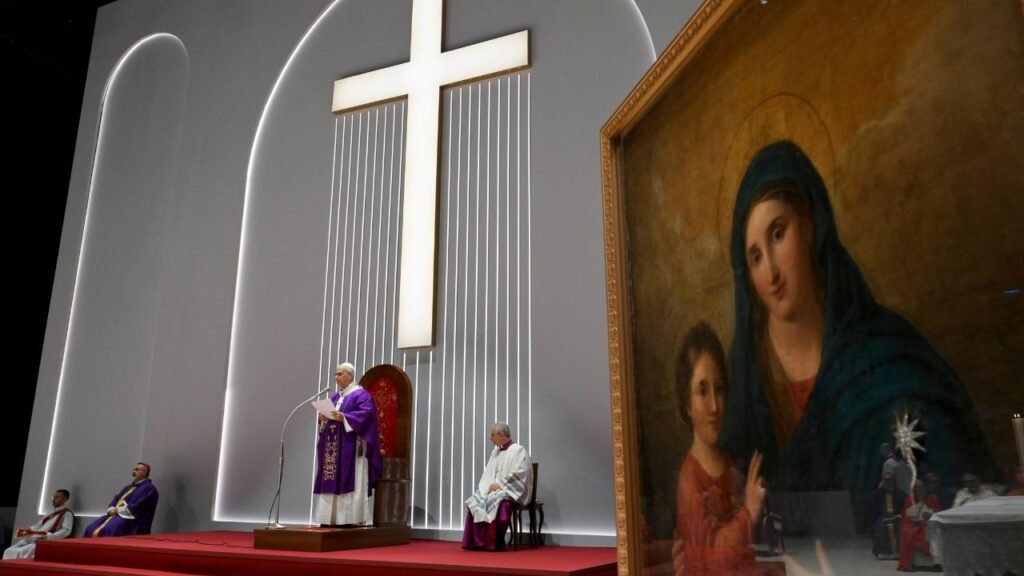 Pope Leo XIV celebrates Mass at the Volkswagen Arena in Istanbul, Turkey, on November 29, 2025. | Credit: Vatican Media