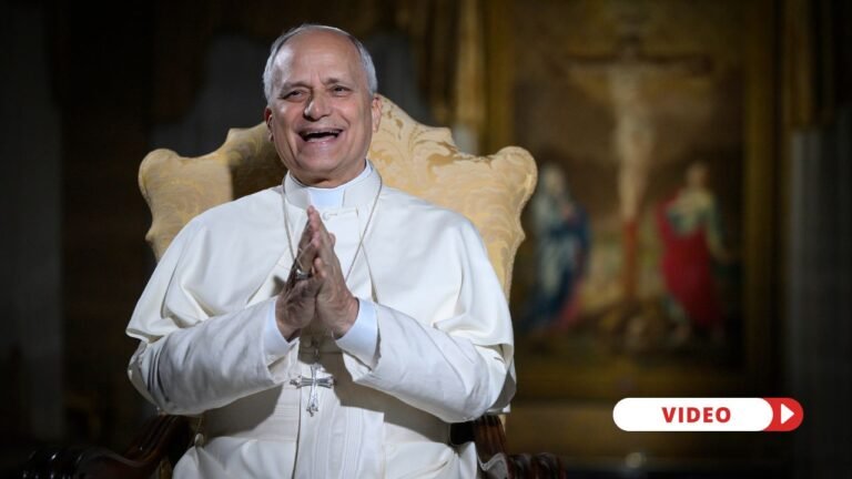 Pope Leo in the Vatican on video zoom call with 2025 NCYC Participants for his first "Digital Visit". Credit: Vatican Media