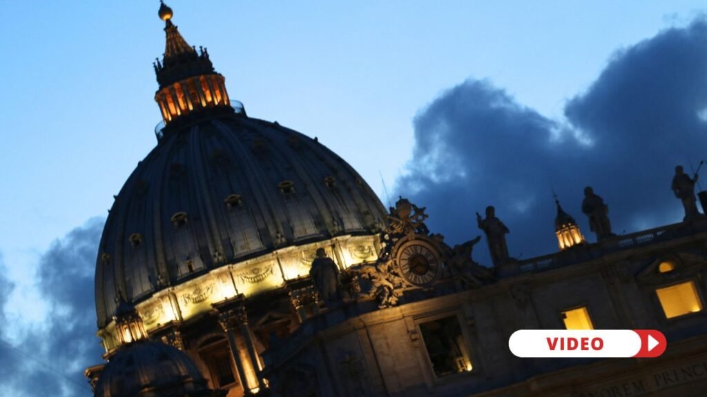 St. Peter's Basilica at dusk.