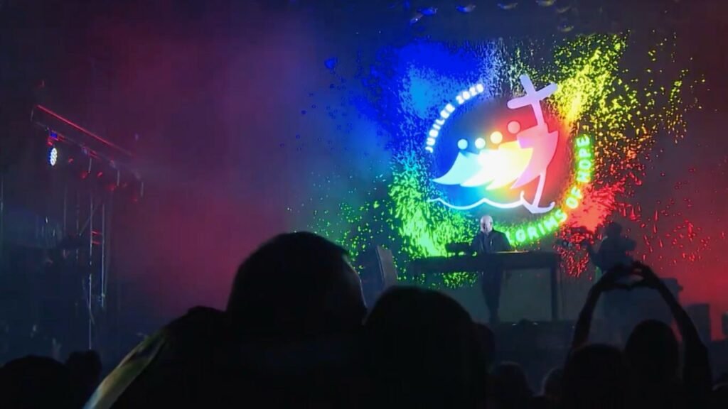 Father DJ Guilherme, a priest who also spins electronic tracks as a DJ, performs at Vitae Festival.