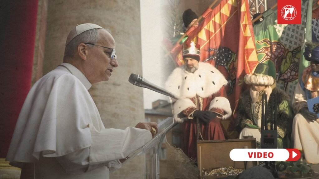 Pope Leo during the Angelus Message on the Feast of the Epiphany and participants in the Three Kings' Procession in Poland. Credit: Vatican Media and EWTN Vatican, respectively.