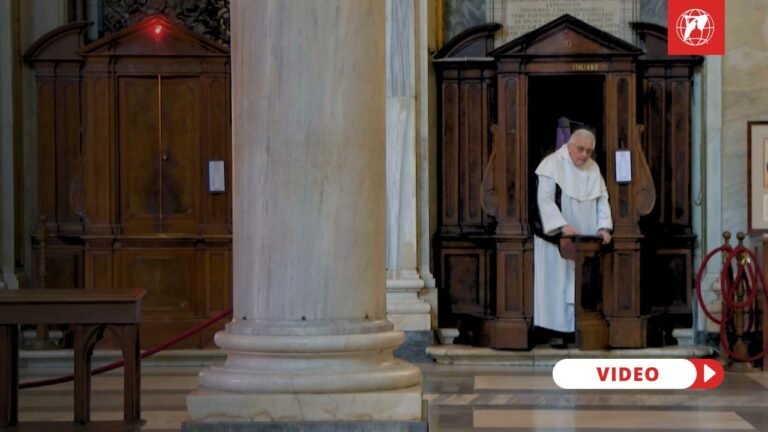 Priest stepping into the confessional at St. Mary Major in Rome. Credit: EWTN Vatican