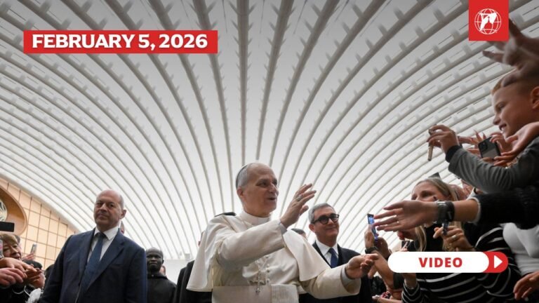 Pope Leo greets pilgrims after Wednesday's General Audience on February 4, 2026. Credit: Vatican Media