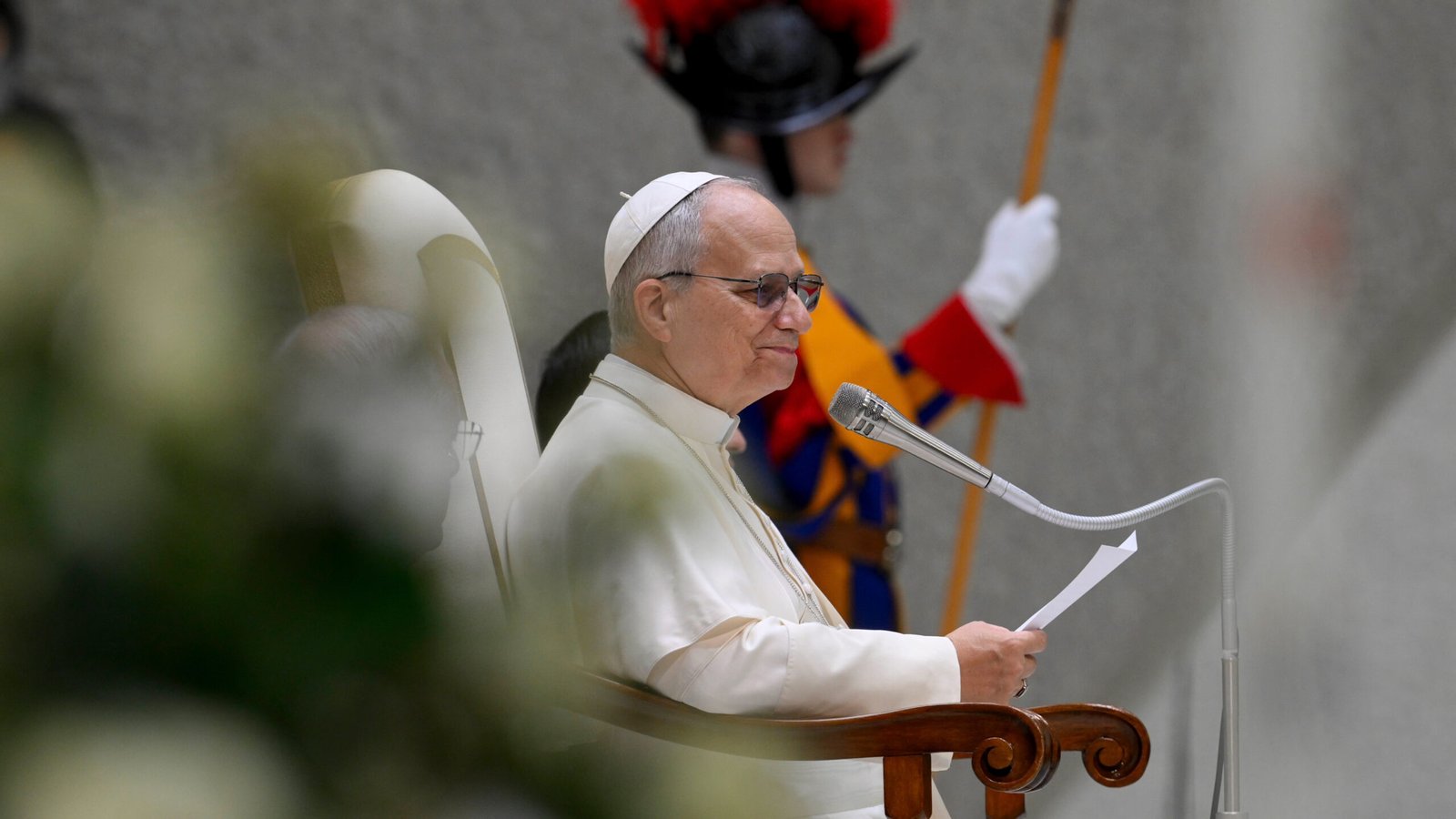 Pope Leo XIV addresses pilgrims at his weekly general audience at the Vatican on February 11, 2026