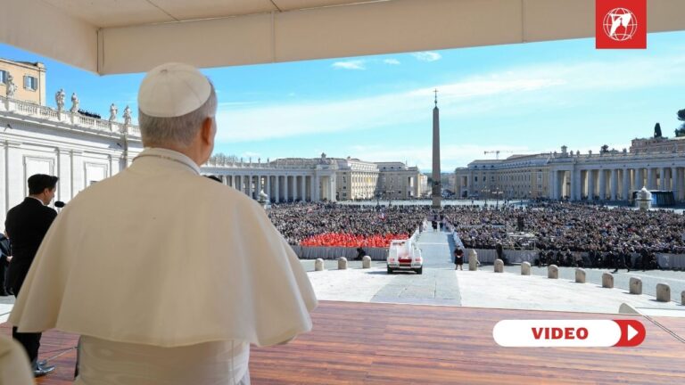 Pope Leo at Wednesday's General Audience on March 18, 2026. Credit: Vatican Media