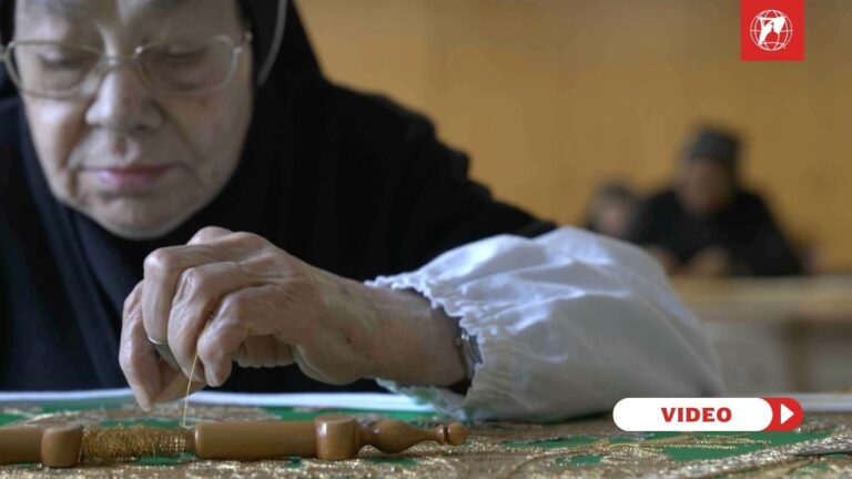 A nun at work embroidering a liturgical vestment. Credit: EWTN Vatican