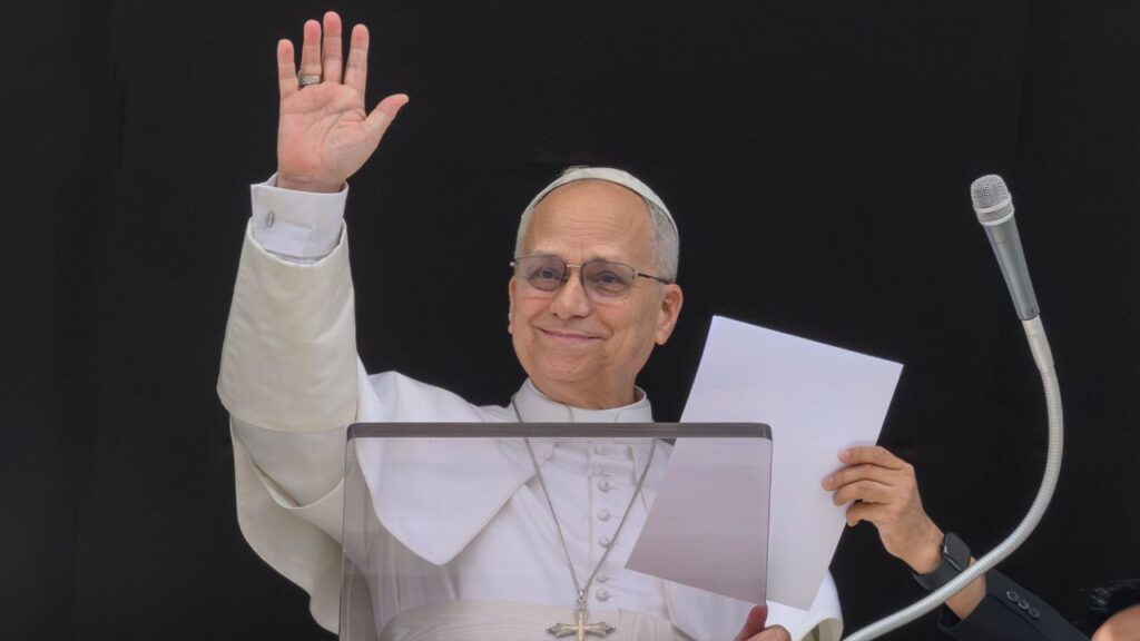 Pope Leo XIV greets the faithful in St. Peter’s Square at the Vatican, Sunday, April 12, 2026. | Credit: Vatican Media