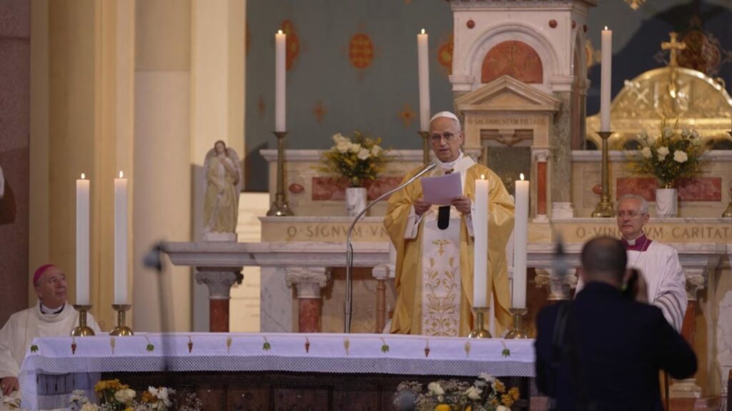 Pope Leo XIV celebrates Mass in the Basilica of St. Augustine at Annaba, Algeria, on April 14, 2026. | Credit: Patrick Leonard/EWTN News