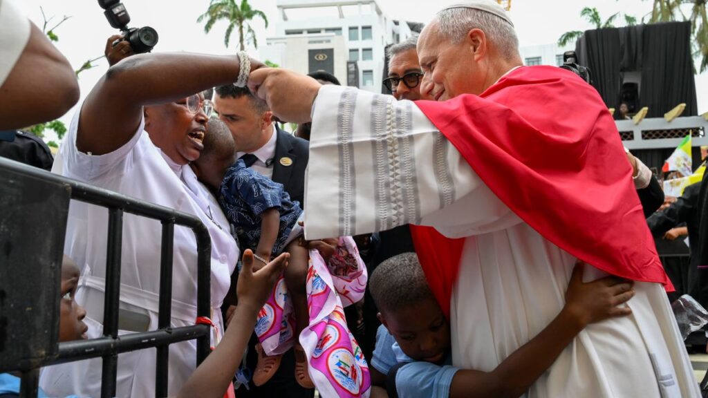 Pope Leo XIV greets crowds as he walks through Malabo in Equatorial Guinea on Tuesday, April 21, 2026. | Credit: Vatican Media