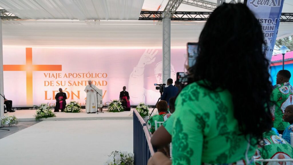 Pope Leo XIV speaks at the Jean Pierre Olie Psychiatric Hospital in Malabo, Equatorial Guinea, on Tuesday, April 21, 2026. | Credit: Vatican Media
