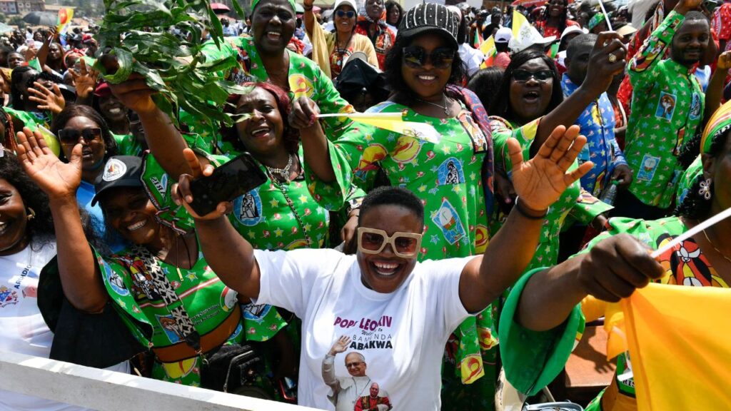 Crowds greet Pope Leo XIV upon his arrival at Yaoundé-Nsimalen International Airport in Cameroon on Wednesday, April 15, 2026. | Credit: Vatican Media