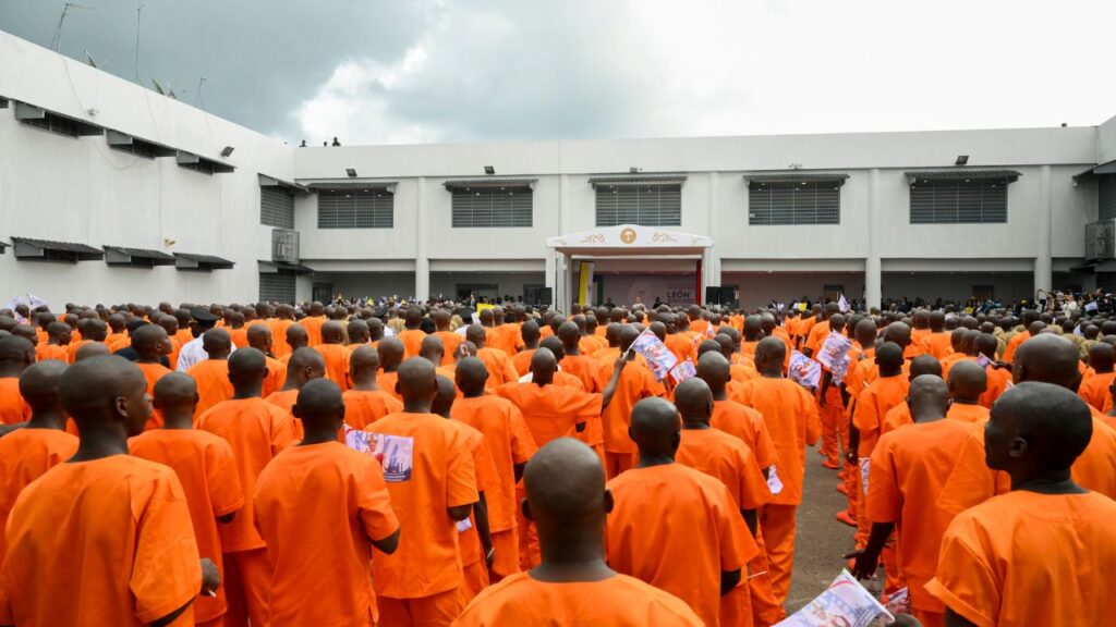 Pope Leo XIV addresses prisoners at Bata Prison, Equatorial Guinea, Wednesday, April 22, 2026. | Credit: Vatican Media