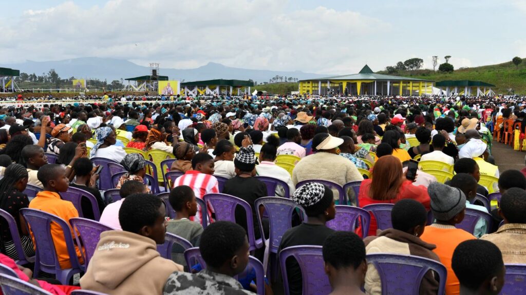 Hundreds of Catholics pray at the Mass celebrated by Pope Leo XIV at Bamenda Airport in Cameroon on Thursday, April 16, 2026. | Credit: Vatican Media