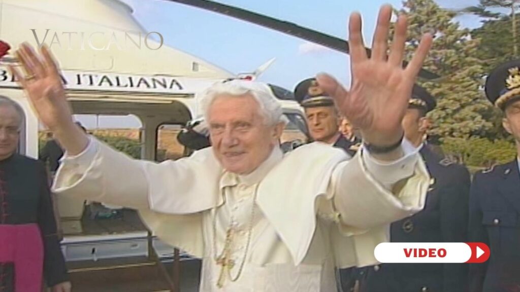 Pope Benedict boarding the helicopter in Vatican Gardens. Credit: EWTN Vatican screenshot