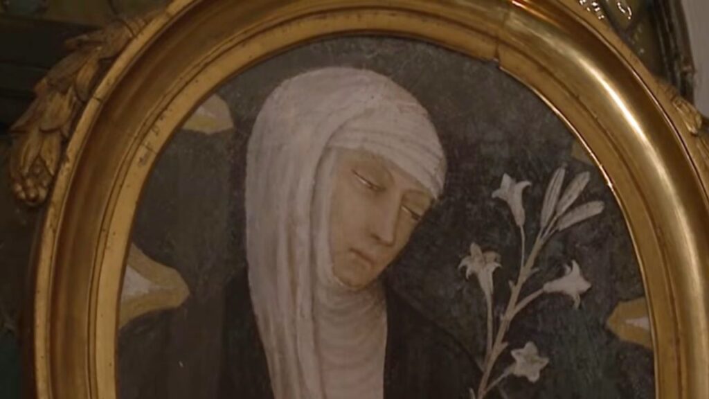 An image of St. Catherine of Siena is on display at the Basilica of Santa Maria sopra Minerva in Rome. | Credit: EWTN “Vaticano”/Screenshot