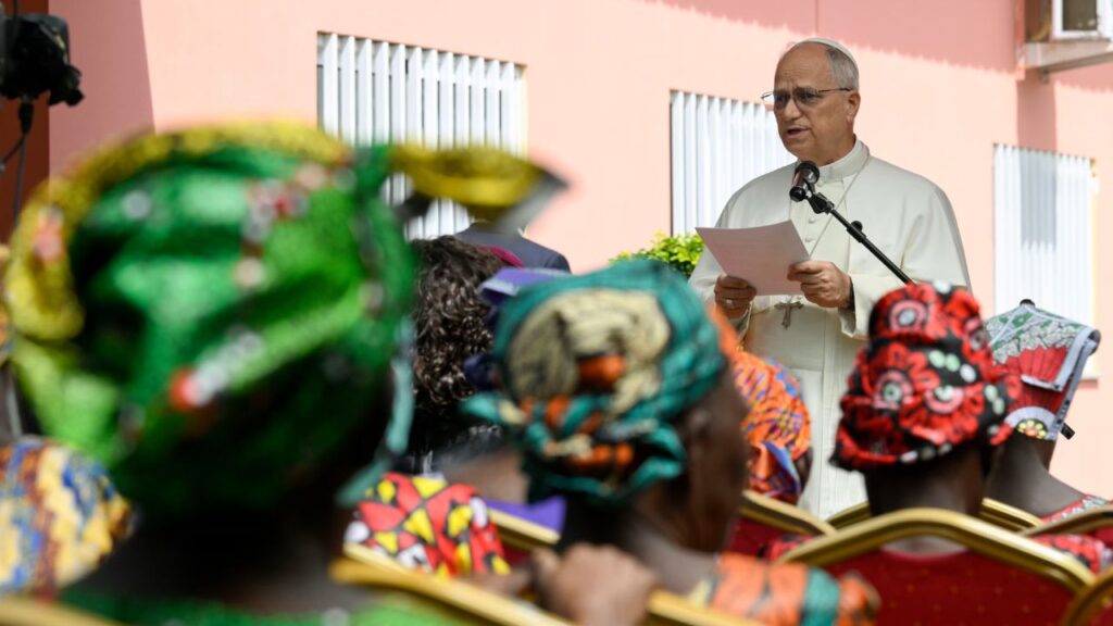 Pope Leo XIV speaks to residents during his visit to a nursing home in Saurimo, Angola, on April 20, 2026. | Credit: Vatican Media