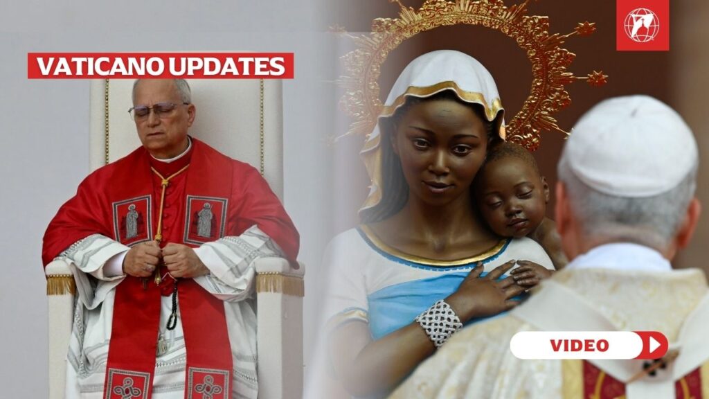 Pope Leo praying the Rosary at Mama Muxima Shrine and the closing Mass of Pope Leo's Apostolic Trip. Credit: Vatican Media