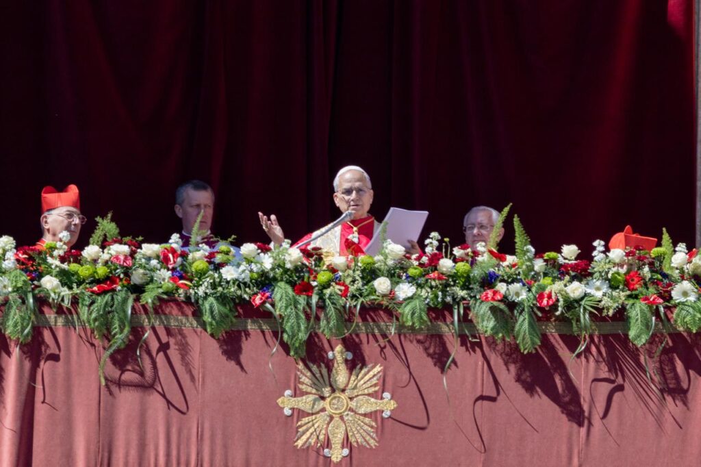 Leo XIV, Easter 2026 | Leo XIV at the Urbi et Orbi, Central Loggia of St. Peter’s Basilica, April 5, 2026 | Daniel Ibanez / EWTN Vatican