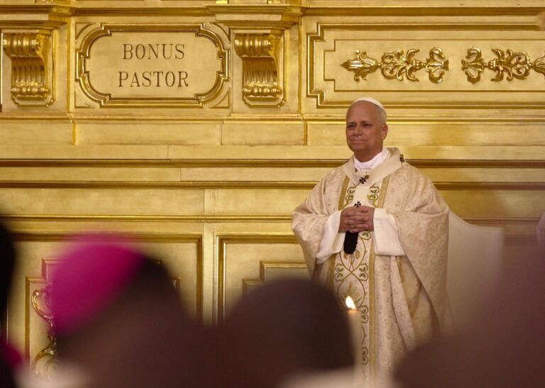Pope Leo XIV celebrates Mass at the Basilica of the Immaculate Conception in Mongomo, Equatorial Guinea, on April 22, 2026. | Credit: Patrick Leonard/EWTN News