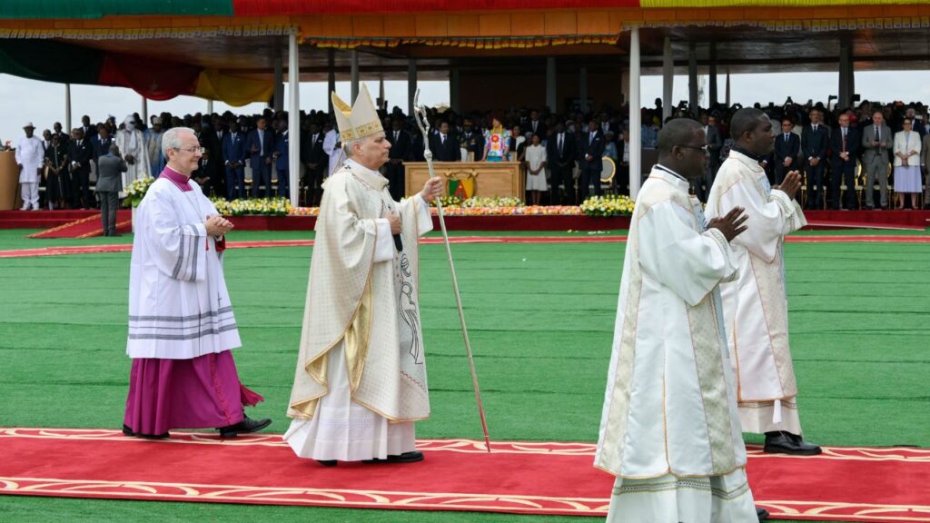 Pope Leo XIV arrives for Mass at the military airport of Yaoundè, Cameroon, on April 18, 2026. | Credit: Vatican Media