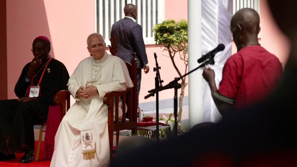 Pope Leo XIV visits a nursing home in Saurimo, Angola, on April 20, 2026. Credit: Patrick Leonard/EWTN News.