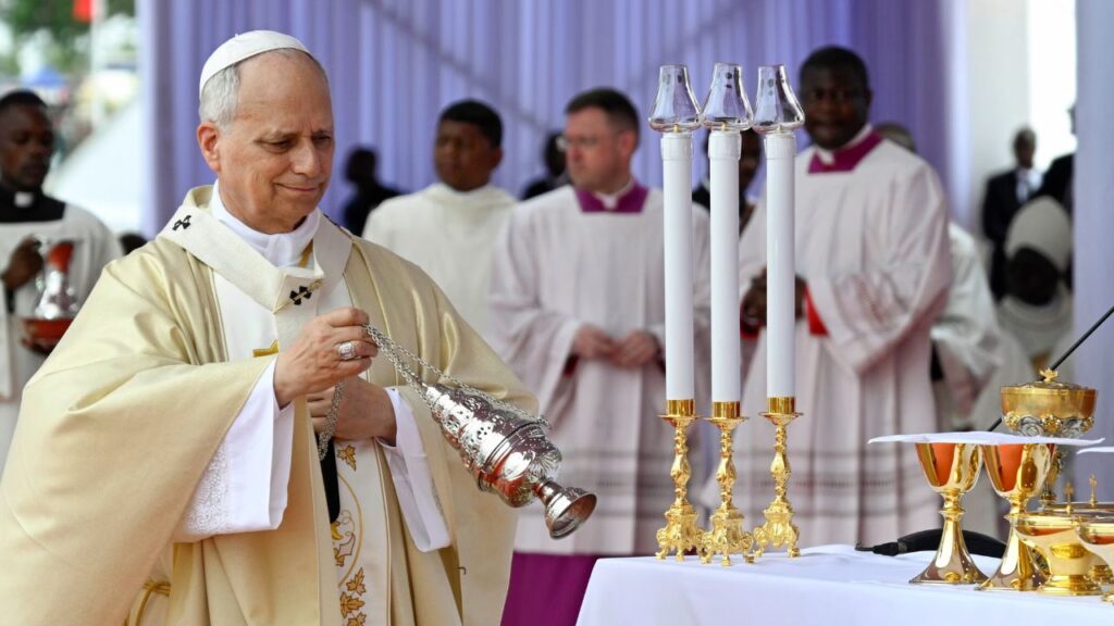 Pope Leo XIV incenses the altar during Mass in Kilamba, Angola, on April 19, 2026. | Credit: Vatican Media