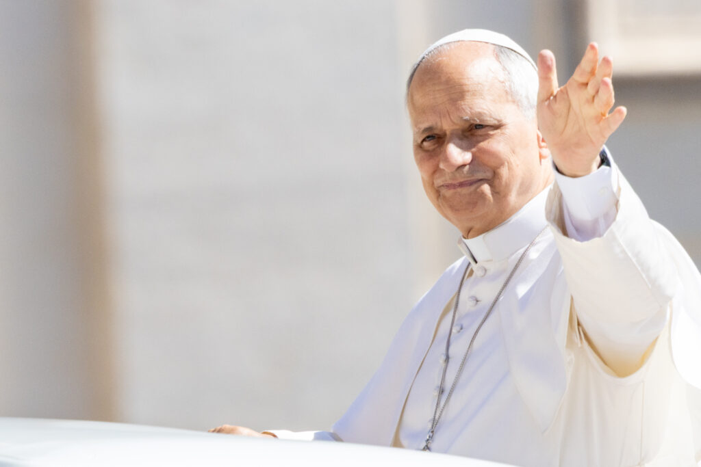 Pope Leo XIV greets crowds under a glaring sun during the Wednesday general audience in St. Peter’s Square on May 27, 2026. | Credit: Daniel Ibanez/EWTN News