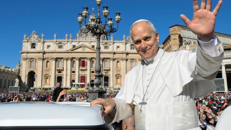 Pope Leo XIV on April 8, 2026, in St. Peter's Square. The pope presented his first encyclical, 'Magnifica Humanitas:' On Safeguarding the Human Person in the Time of Artificial Intelligence, at the Vatican on May 25, 2026. | Credit: Vatican Media