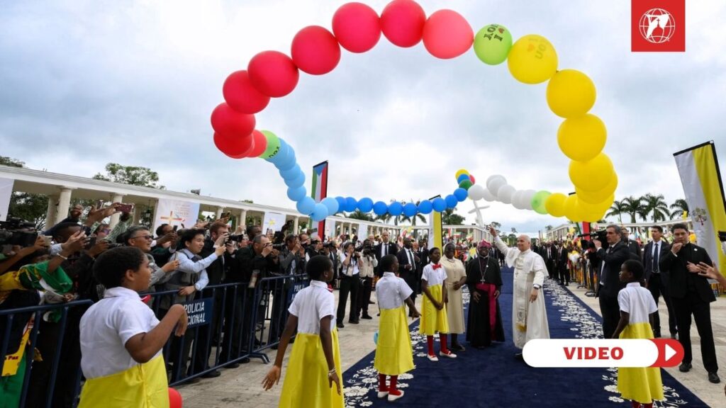 Pope Leo XIV releases a balloon Rosary in Equatorial Guinea. Credit: Vatican Media