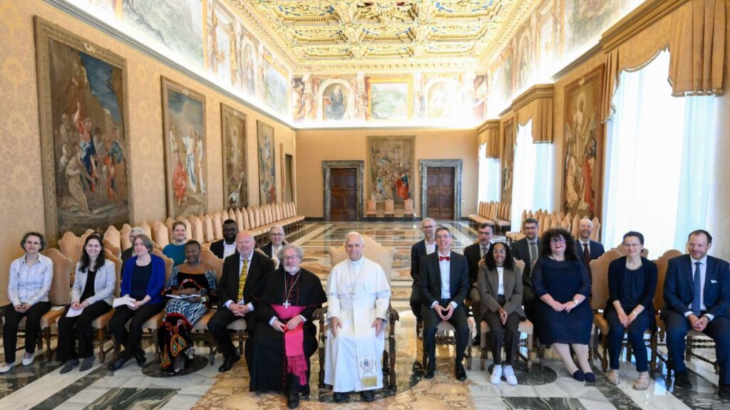 Pope Leo XIV meets with members of the Office for the Universal Church and Dialogue of the Archdiocese of Cologne, Germany, at the Vatican on April 30, 2026. | Credit: Vatican Media