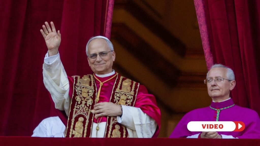 Pope Leo XIV steps out to the world for the first time on May 8, 2025. Credit: Daniel Ibanez | EWTN News