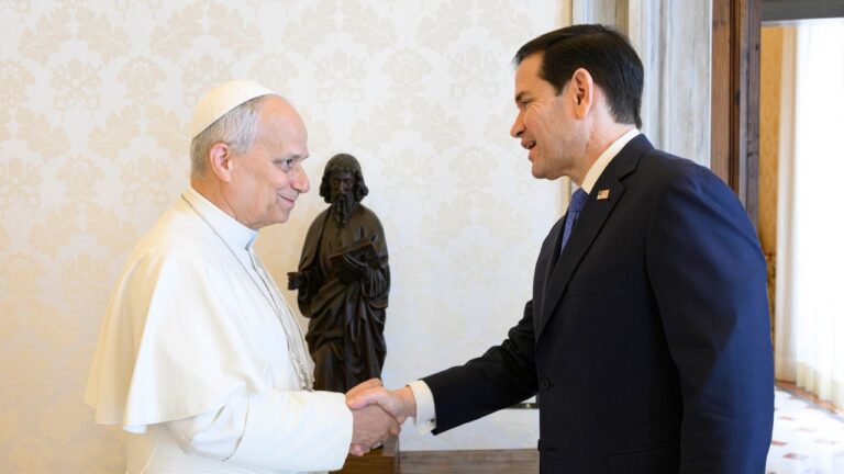U.S. Secretary of State Marco Rubio meets Pope Leo XIV at the Vatican, Thursday, May 7, 2026. | Credit: Vatican Media