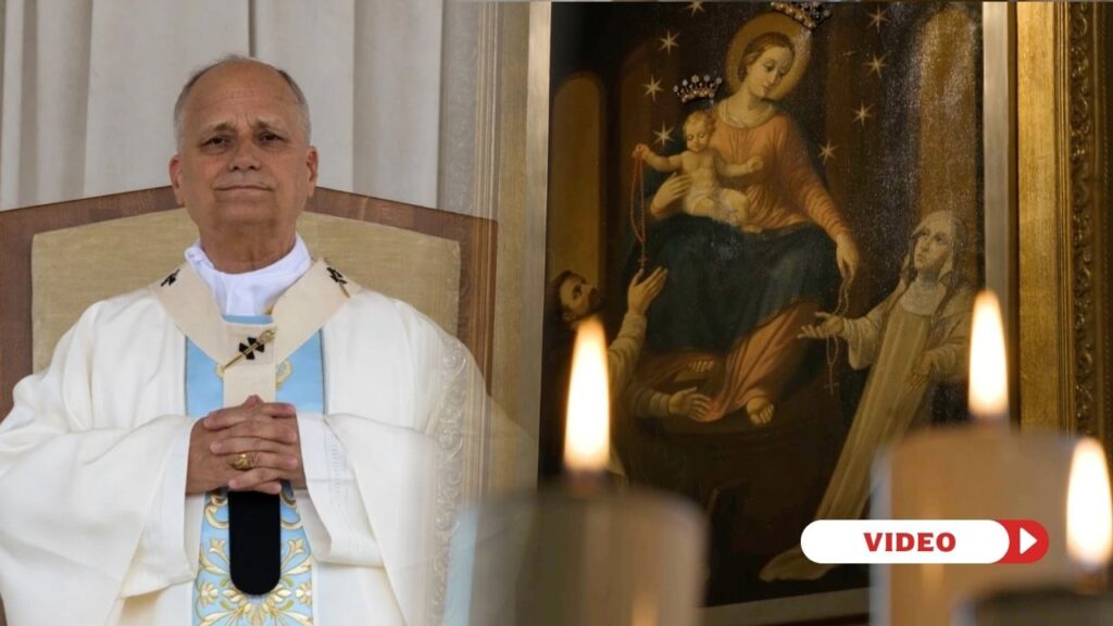 Pope Leo celebrates Mass at the Shrine of Our Lady of the Rosary in Pompeii, Italy. Credit: Vatican Media. Screenshot of Vaticano. Credit: EWTN Vatican.