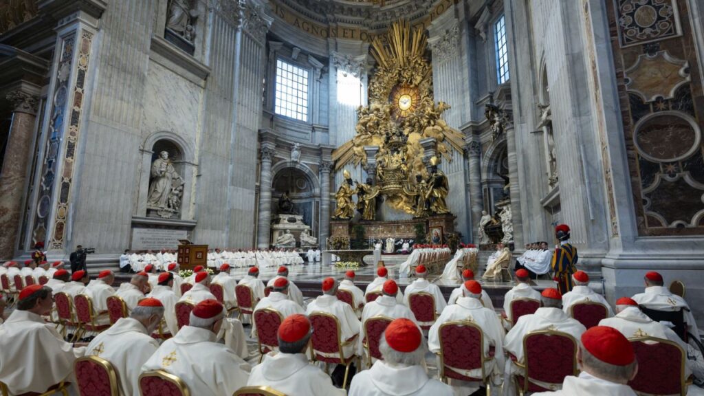 Cardinals gather at St. Peterʼs Basilica for the second extraordinary consistory on June 26, 2026. Working groups for the consistory were held in the Vaticanʼs Paul VI Hall. | Credit: Vatican Media