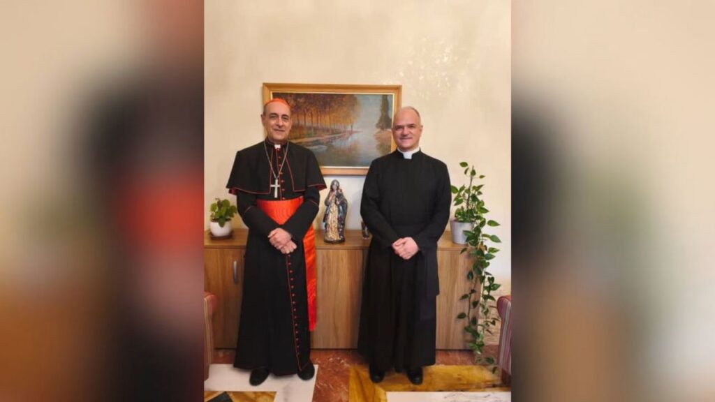 Cardinal Victor Manuel Fernández, prefect of the Dicastery for the Doctrine of the Faith, and Father Davide Pagliarani, superior general of the Society of St. Pius X (SSPX). | Credit: Dicastery for the Doctrine of the Faith